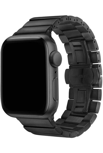 Case 4U Apple Watch Seri 7/6/SE/5/4 Metal Katlamalı Kırılmalara Dayanıklı Kordon Kayış KRD-41 42mm 44mm 45mm - Siyah