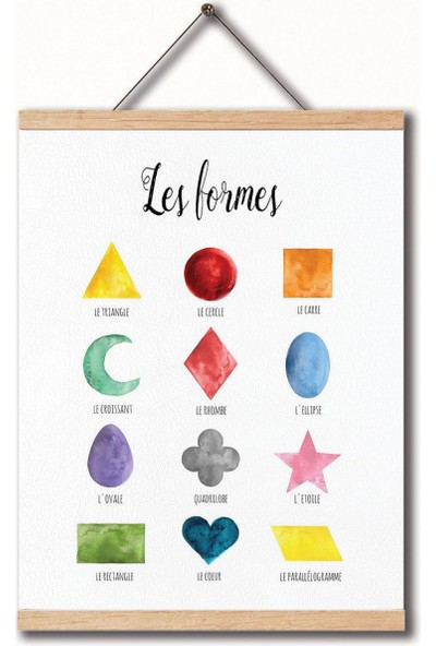 DekorLoft Dekor Loft Montessori Fransızca Eğitici Pu Deri Çocuk Odası Duvar Posteri, Geometrik Şekiller