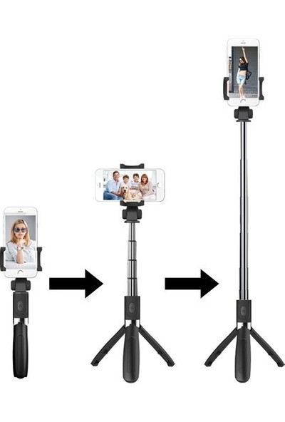UltraTekno Uzaktan Kumandalı Bluetooth Selfie Çubuğu 3 Ayaklı 60 cm Tripod L01