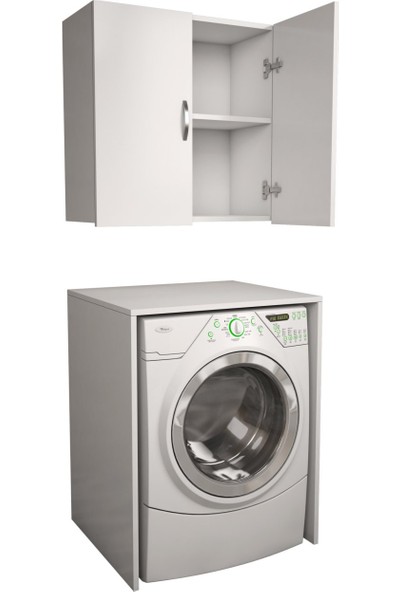 Banos Cd6 Çok Amaçlı Banyo Üst Dolaplı Çamaşır Makinesi Dolabı Takımı - Beyaz