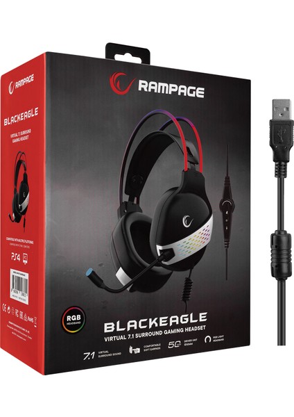 RM-K37 Black Eagle Siyah USB 7.1 Rgb Headband Gaming Mikrofonlu Oyuncu Kulaklığı