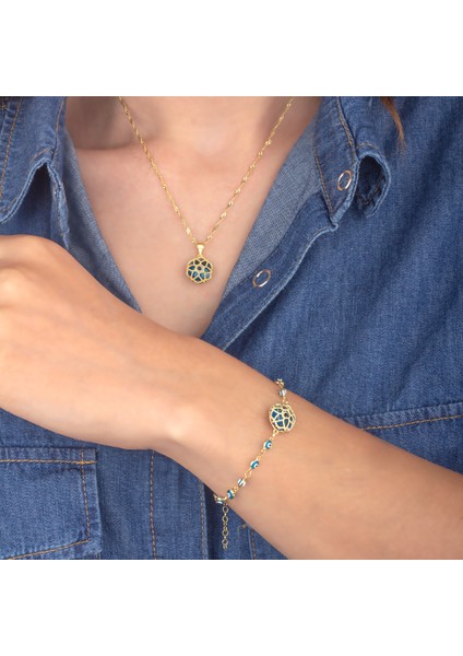 925 Ayar Gümüş Kafesli Nazar Kolye Bileklik Set