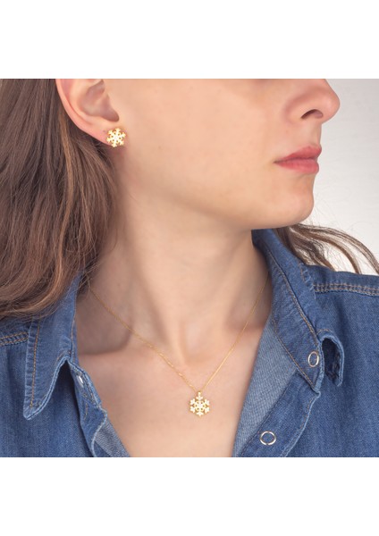 925 Ayar Gümüş Kar Tanesi Kolye Küpe Set