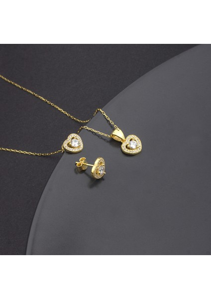 925 Ayar Gümüş Pırlanta Modeli Kalp Kolye Küpe Set fiyatları