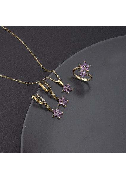 925 Ayar Gümüş Ametist Taşlı Nergis Çiçeği Takı Seti fiyatları