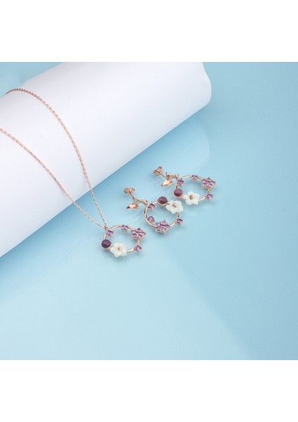 925 Ayar Gümüş Nergis Motifli Halka Sallantılı Kolye Küpe Set fiyatları