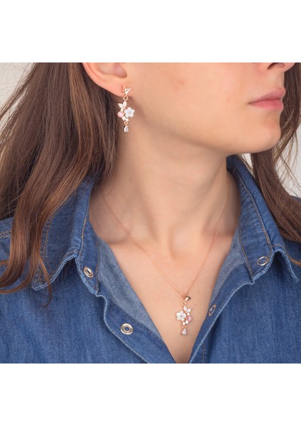 925 Ayar Gümüş Sallantılı Nergis Çiçeği Kolye Küpe Set