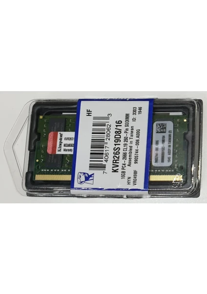 KVR26S19D8/16 16GB 2666MHZ DDR4 Sodimm Notebook Ram 12V CL19