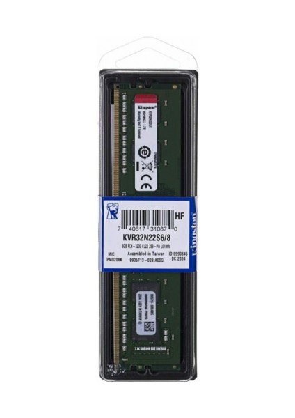 KVR32N22S6/8 8GB 3200MHZ CL22 DDR4 Masaüstü Ram