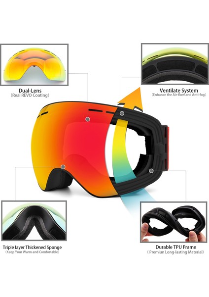 Değiştirilebilir Lensli Premium Kar Gözlükleri, Bay ve Bayan Snowboard Gözlük (Yurt Dışından)