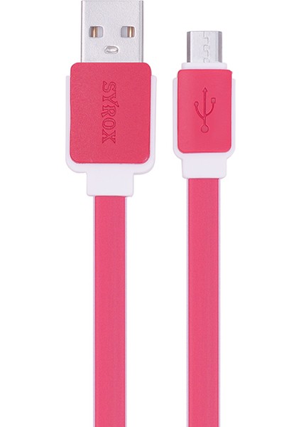 C63 Micro USB Şarj ve USB Data Kablosu Yassı 2.0A 1.2mt Kırmızı