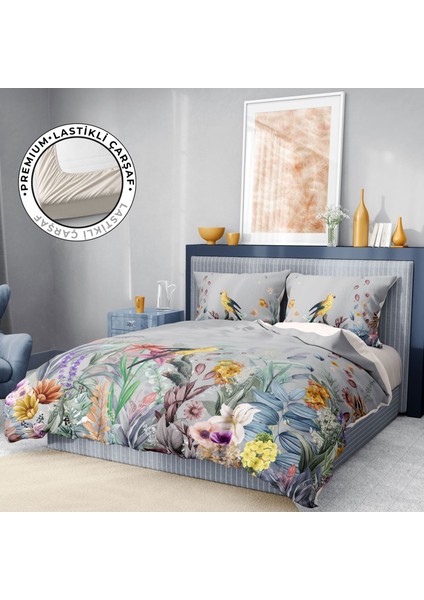 Premium Luxury Çift Kişilik Nevresim Takımı 3D Pamuk Saten Flowers Forest