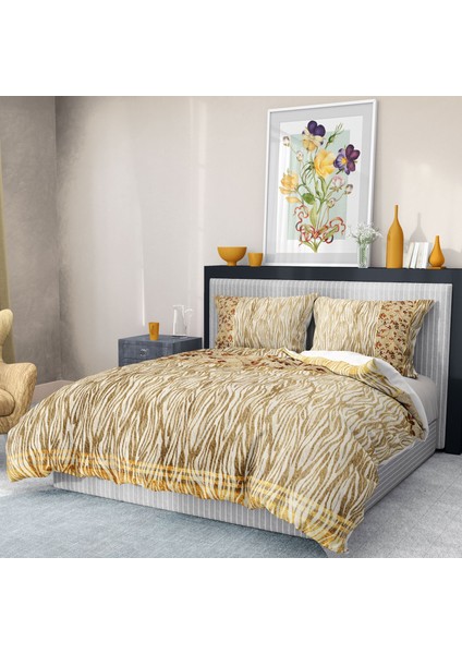 Premium Luxury Çift Kişilik Nevresim Takımı 3D Pamuk Saten Gold Zebra