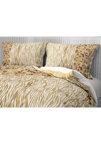 Premium Luxury Çift Kişilik Nevresim Takımı 3D Pamuk Saten Gold Zebra