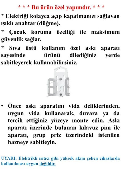 4'lü Anahtarlı Topraklı Çocuk Korumalı Grup Priz 9 Metre