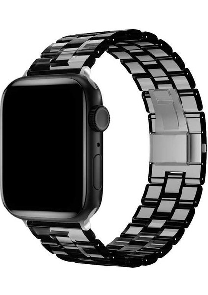 Apple Watch Uyumlu Seri 7/6/SE/5/4 Renkli Transparan Sert Silikon Çerçeveli Kordon Kayış KRD-33 42mm 44mm 45mm - Siyah