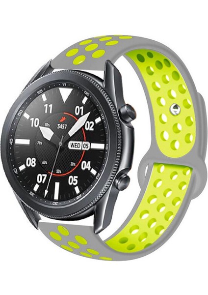 Amazfit GTR Kordon Kayış Spor Delikli Esnek Silikon KRD-02 47mm - Gri - Sarı