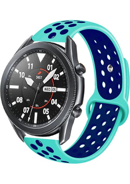 Samsung Galaxy Watch 3 Kordon Kayış Spor Delikli Esnek Silikon KRD-02 45mm - Turkuaz - Mavi