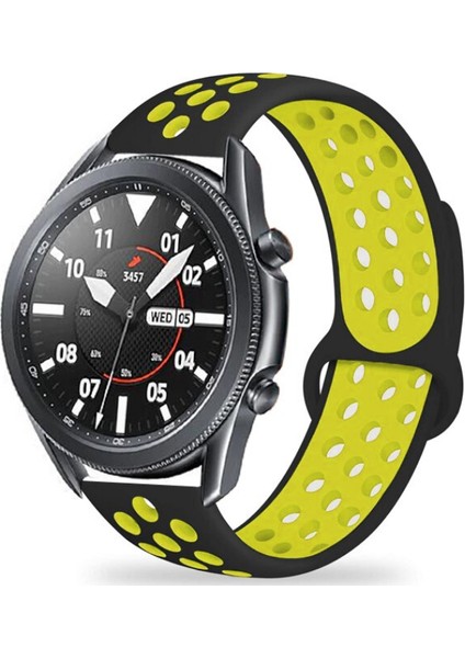 Amazfit GTR Kordon Kayış Spor Delikli Esnek Silikon KRD-02 47mm - Siyah - Sarı