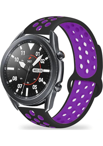 Samsung Galaxy Watch 3 Kordon Kayış Spor Delikli Esnek Silikon KRD-02 45mm - Siyah - Mor