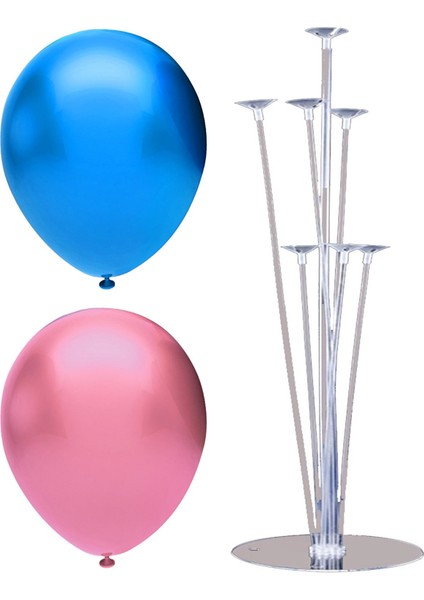 7 Çubuklu Balon Standı + 7 Adet Balon ( Koyu Mavi - Pembe )