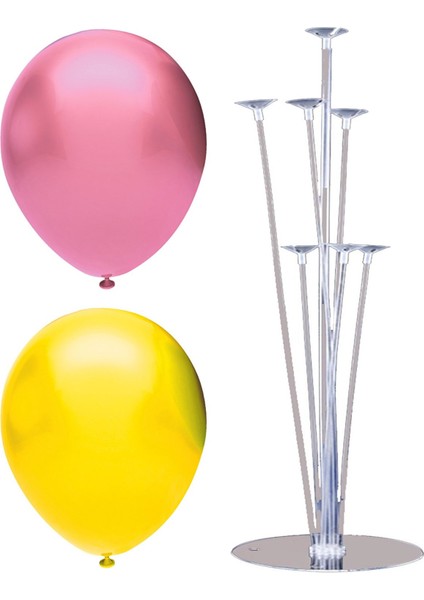 7 Çubuklu Balon Standı + 40 Adet Balon ( Pembe - Sarı )