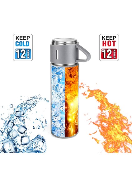 Paslanmaz Çelik Termos 500ML/16.9OZ Kahve Için Fincanlı Vakum Yalıtımlı (Yurt Dışından)