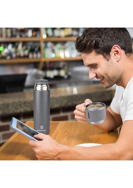 Paslanmaz Çelik Termos 500ML/16.9OZ Kahve Için Fincanlı Vakum Yalıtımlı (Yurt Dışından)