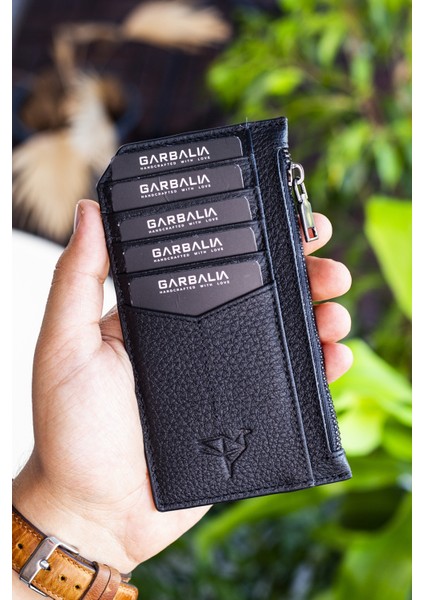Blush Hakiki Deri Fermuarlı Unisex Kartlık Cüzdan Siyah