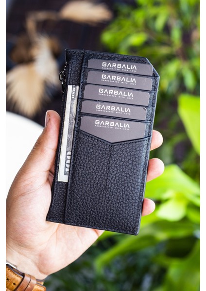 Blush Hakiki Deri Fermuarlı Unisex Kartlık Cüzdan Siyah