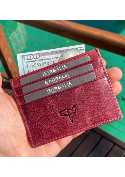 Seul Crazy Deri Çift Taraflı Unisex Kartlık Cüzdan Bordo
