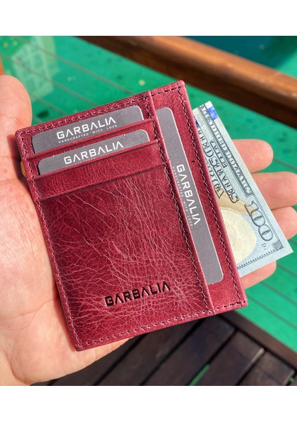 Seul Crazy Deri Çift Taraflı Unisex Kartlık Cüzdan Bordo fiyatları