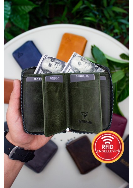 Fargo Vintage Deri Fermuarlı Kartlık Cüzdan Yeşil