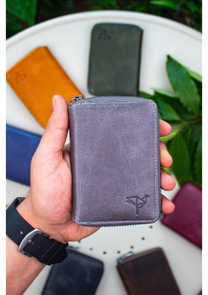 Fargo Vintage Deri Fermuarlı Kartlık Cüzdan Gri fiyatları