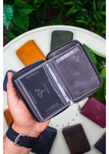 Fargo Vintage Deri Fermuarlı Kartlık Cüzdan Gri modelleri