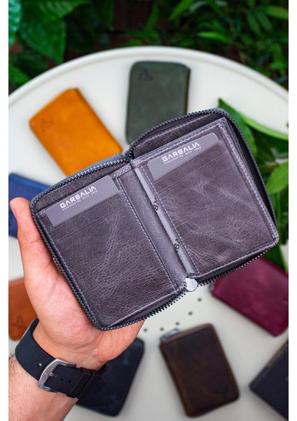 Fargo Vintage Deri Fermuarlı Kartlık Cüzdan Gri fırsatları