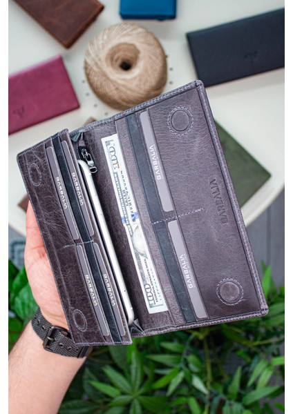 Hamburg Deri El Saplı Mıknatıslı Telefon Bölmeli Portföy Cüzdan Gri fırsatları