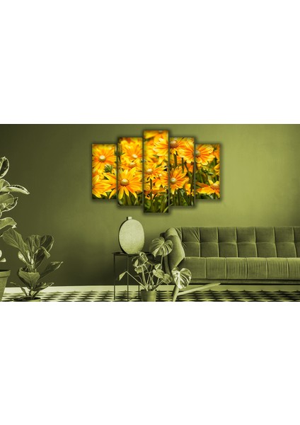 Sarı Papatya 5'li 60 x 90 cm Mdf Tablo