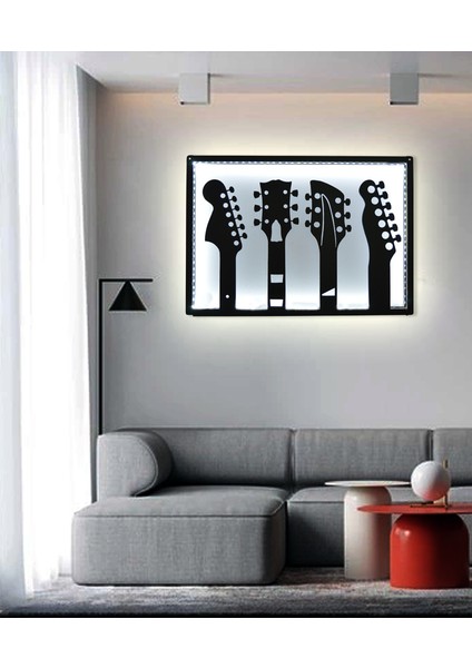 Tek Parça Mdf Gitar Temalı LED Tablo