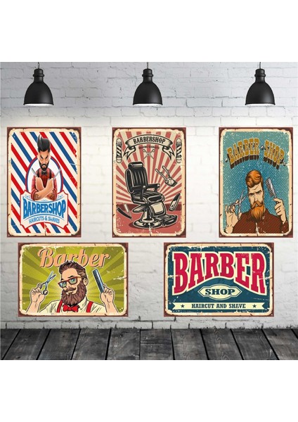 Beş Parça Berber Shop Mdf Dekoratif Tablo
