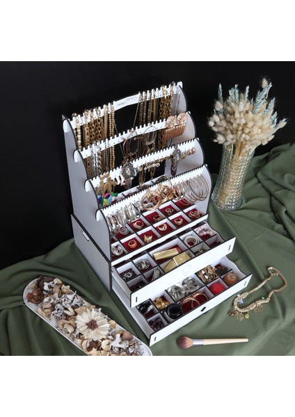 Diamond Large Organizer Kozmetik Makyaj Kolye Küpe Yüzük Takı Kutusu Düzenleyici
