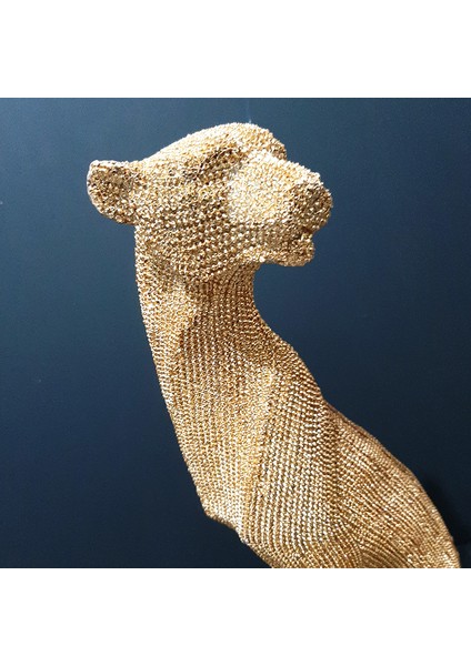 Oturan Leopar Puma Jaguar Gold Simli Büyük Boy Biblo