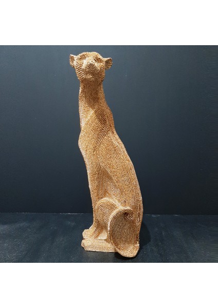Oturan Leopar Puma Jaguar Gold Simli Büyük Boy Biblo modelleri