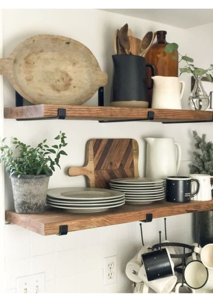 Ahşap 2li Ceviz 100X20CM 40 mm - Demir Tutacaklı Raf