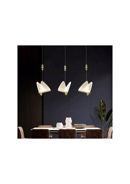 Elegance Modern Kelebek Tasarım Üçlü Sarkıt LED Avize Sıralı Rose Gold Sarı Ledli Avize fiyatları