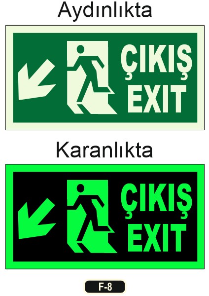 Fosforlu Çıkış Exıt Yön Levhası F-8