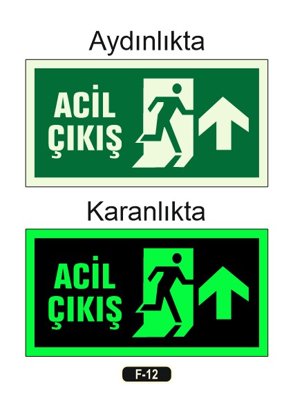 Fosforlu Acil Çıkış Yön Levhası F-12