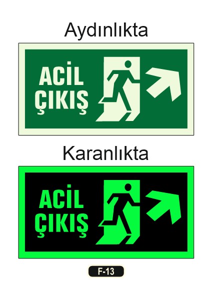 Fosforlu Acil Çıkış Yön Levhası F-13