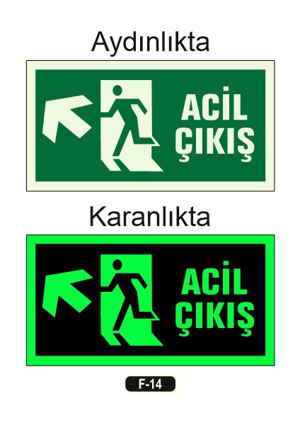 Fosforlu Acil Çıkış Yön Levhası F-14