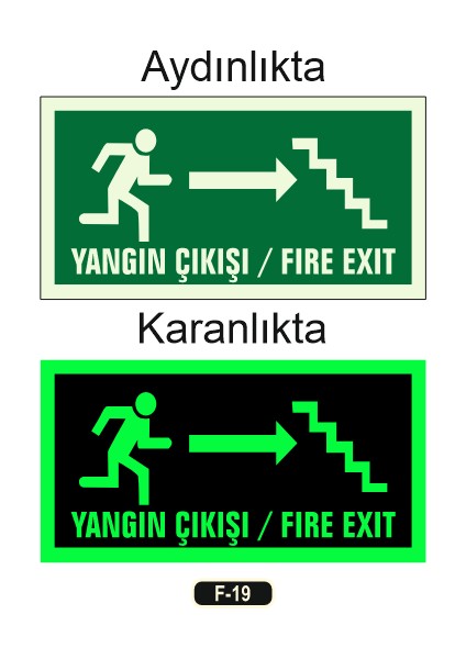Fosforlu Yangın Çıkışı Fıre Exıt Yön Levhası F-19